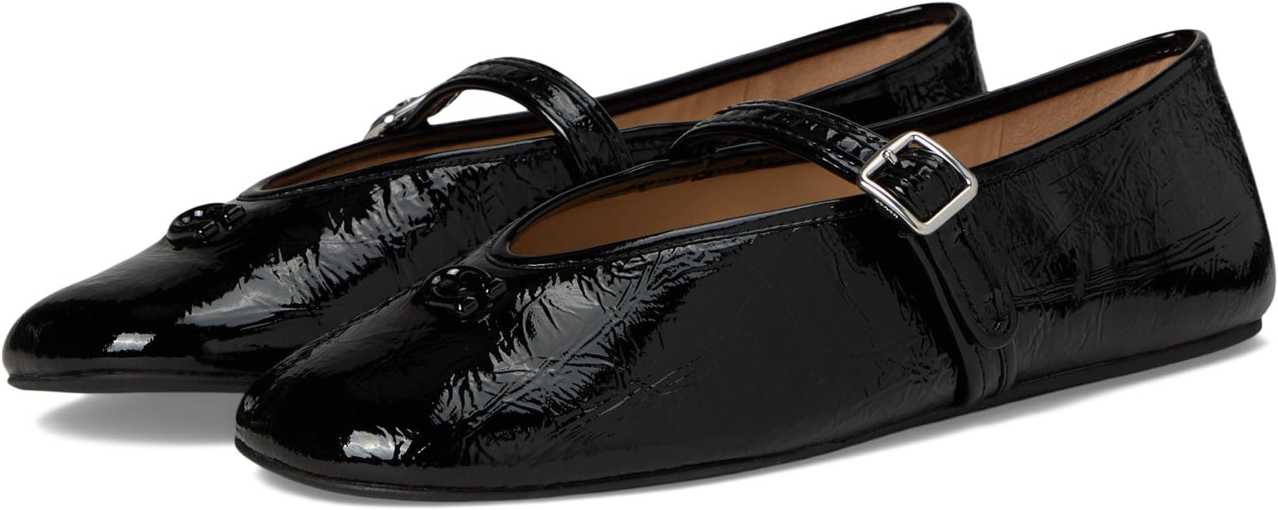 Балетки COACH Sculpted C Crinkle Patent Leather Soft Mary Jane, черный