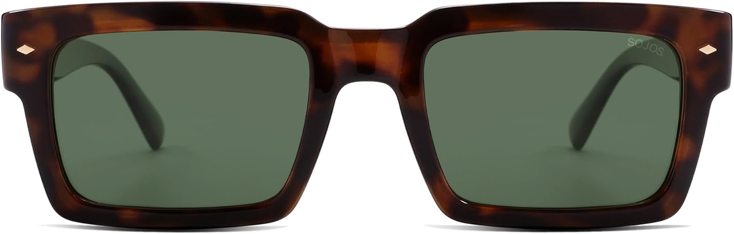 

Классические ретро-солнцезащитные очки SOJOS квадратной формы с поляризацией для женщин и мужчин, модные прямоугольные очки в стиле 80-х и 90-х SJ2393, Brown Tortoise/Green