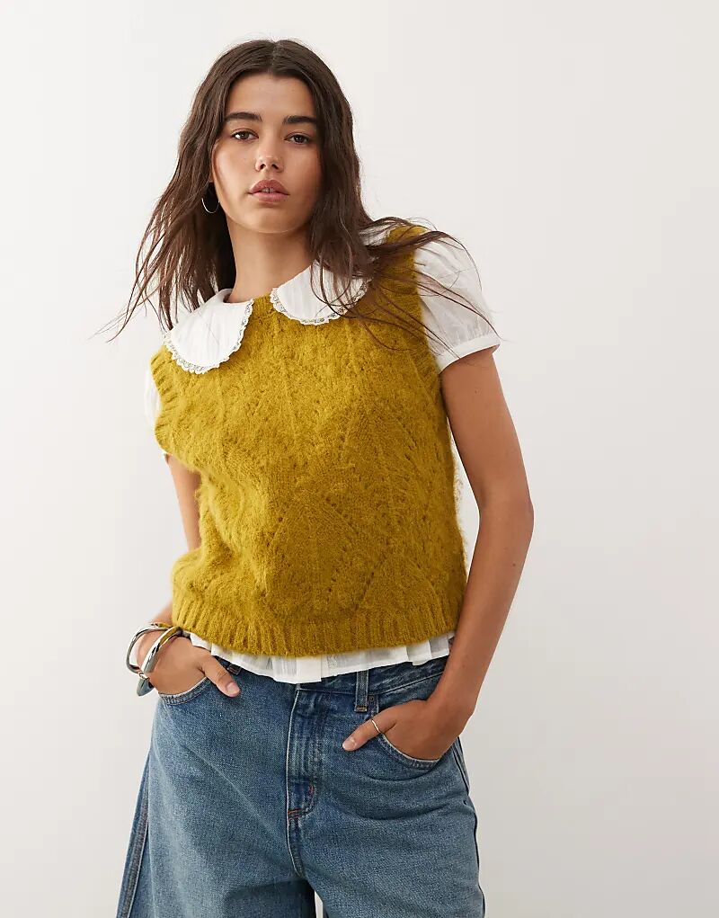 

Вязаный топ Reclaimed Vintage в оливково-зеленом цвете