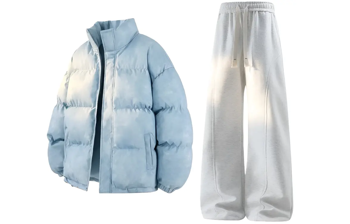 

Повседневная спортивная одежда унисекс с воротником стойкой, утепленная и с флисовой подкладкой X1617, синий puffer jacket+pants белый heather серый fleece-lined