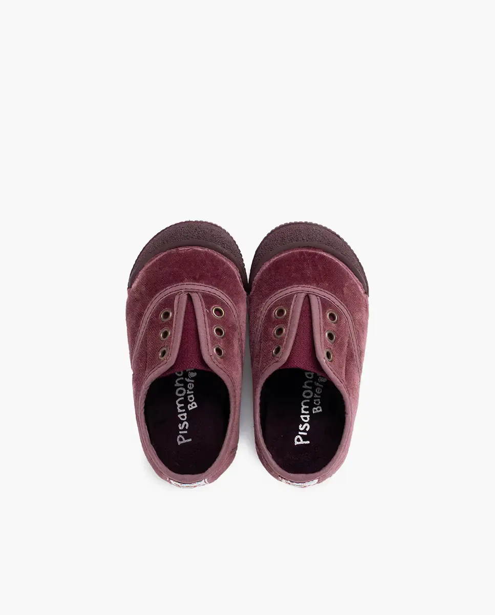 Детские спортивные туфли для девочки из бархата barefoot без шнурков Pisamonas, Rosa/Chocolate — фото 4