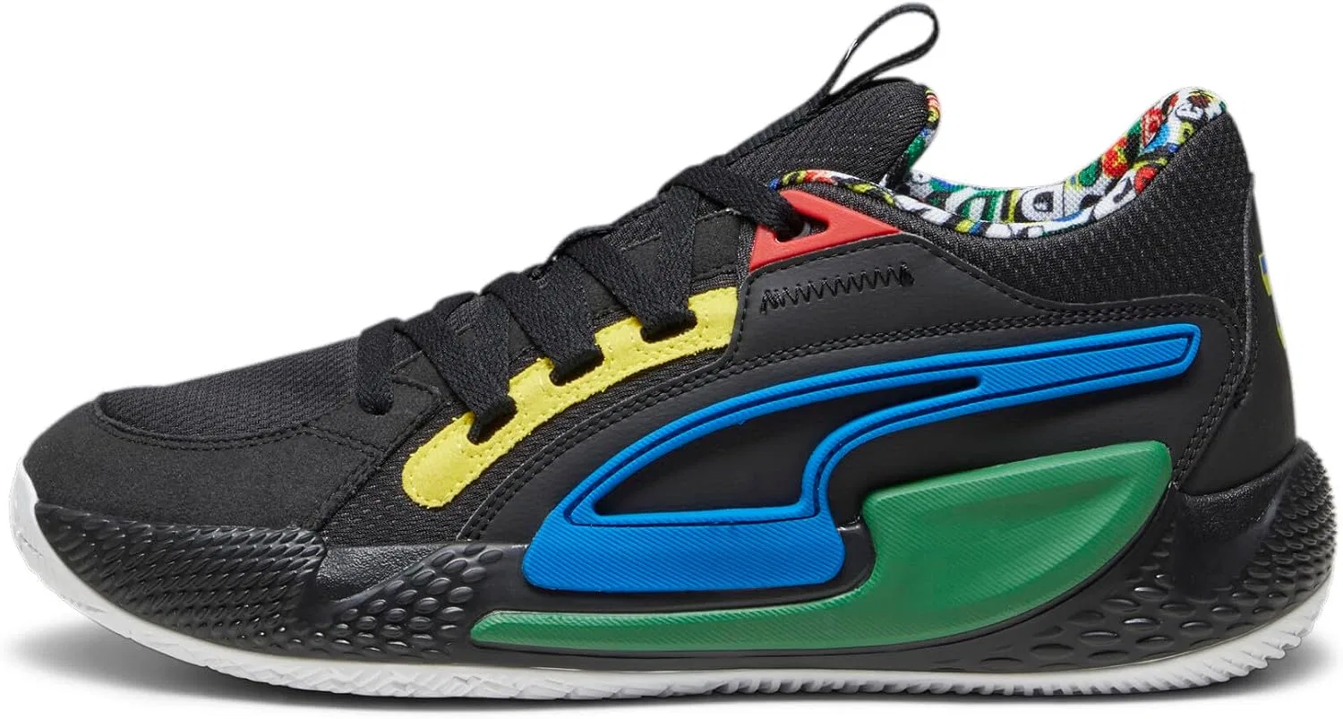 Кроссовки PUMA Unisex Court Rider Chaos Trash Talk Athletics Shoe, Puma Multicoloured Black Pelé Yellow Archive Green Racing Blue Puma White