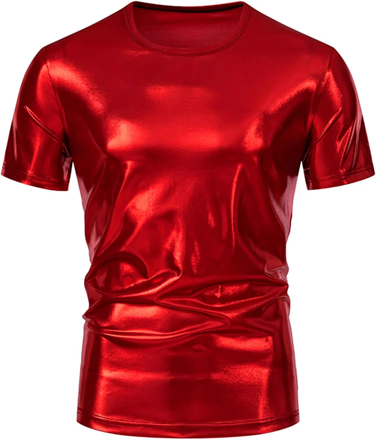 

Uillui мужская металлическая футболка 70s Gold/Sliver блестящая рубашка с коротким рукавом