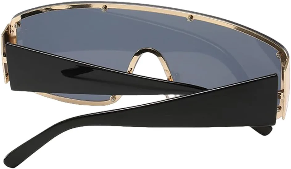 

Модные солнцезащитные очки большого размера без оправы, цельные, женские, мужские, с заклепками, винтажные, с защитой от УФ-излучения UV400 TYUVIVO, Silver