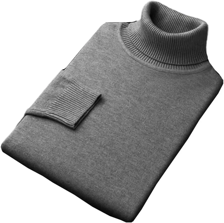 

Мужской свитер с воротником-гольф приталенный с длинными рукавами однотонный