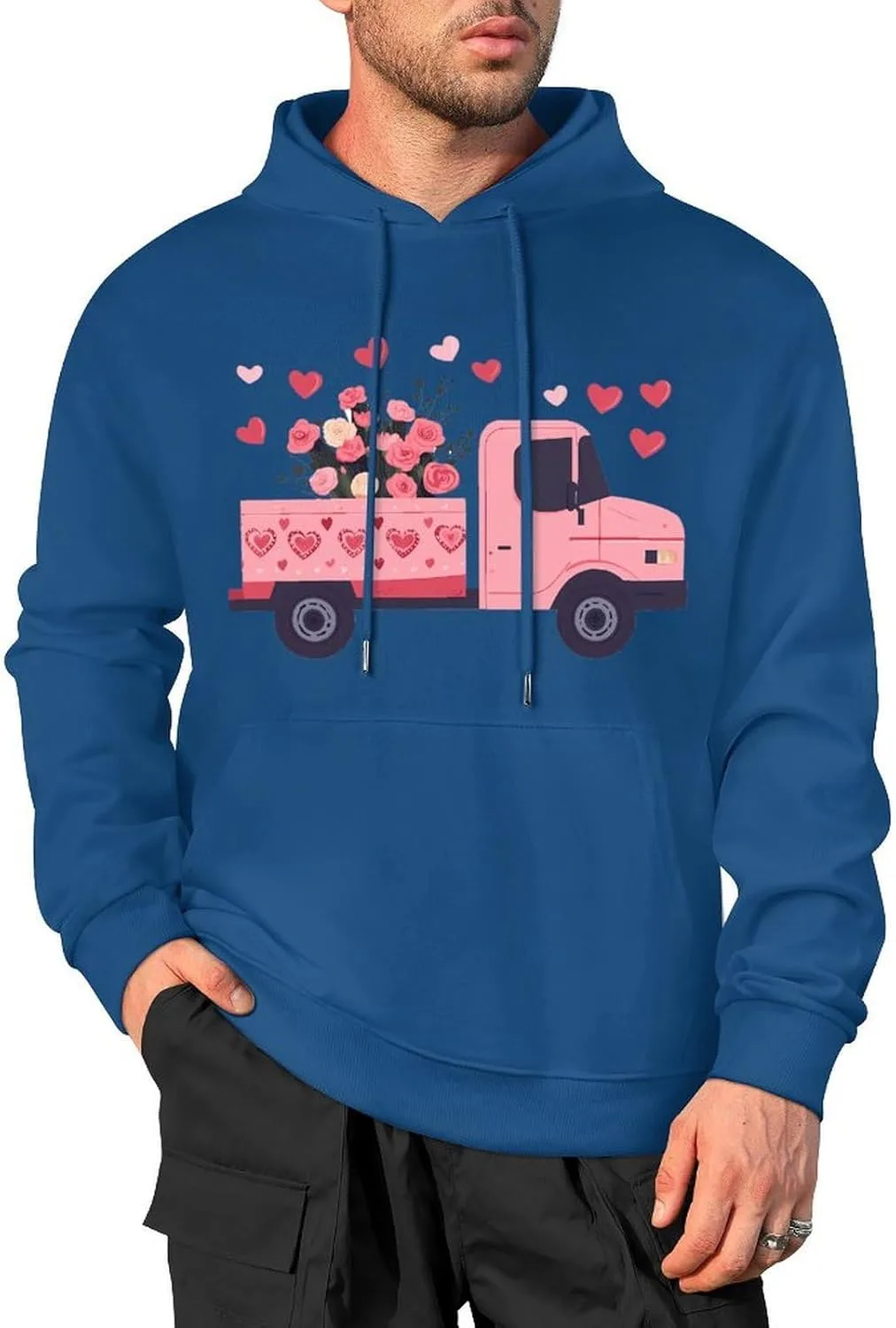 Generic Футболка с цветами и сердцами Fashion Hoodies для мужчин, хлопковый пуловер, толстовка с карманом