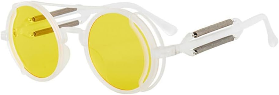 

Солнцезащитные очки в стиле стимпанк с двойными пружинными дужками, круглые, с защитой от УФ-излучения UV400, мужские, модные солнцезащитные очки в стиле панк TYUVIVO, White-yellow