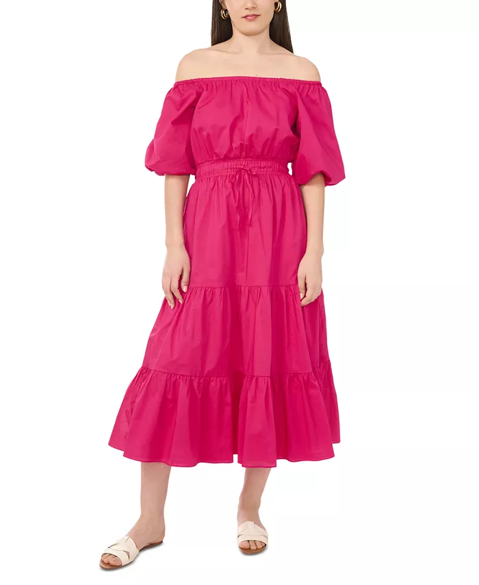

Женское платье макси с открытыми плечами и ярусами Vince Camuto, красный