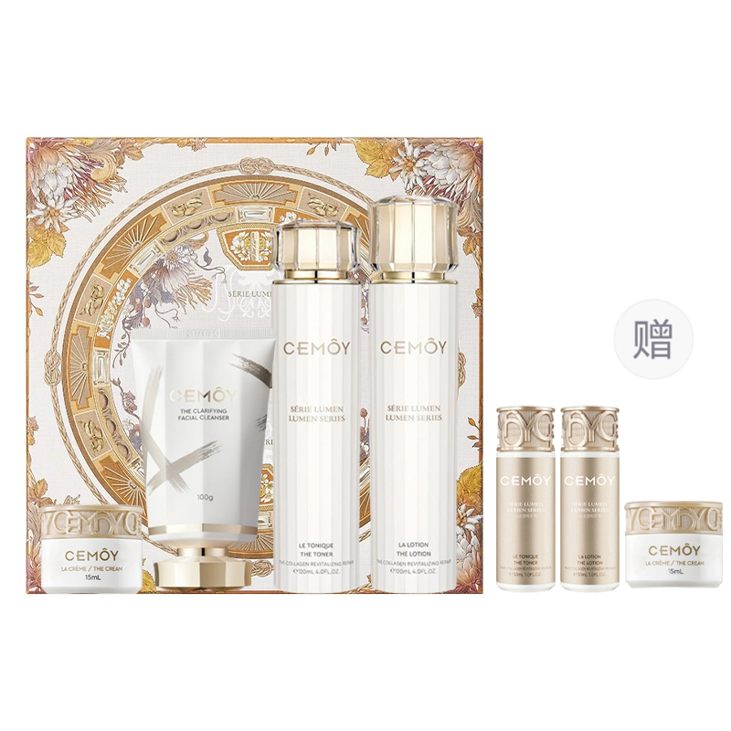 

Набор для ухода за кожей ограниченной серии: очищающее средство, тоник и эмульсия Cemoy, 【Gift box set of 4】100ml cleansing + 15ml cream + 120ml each of water белый