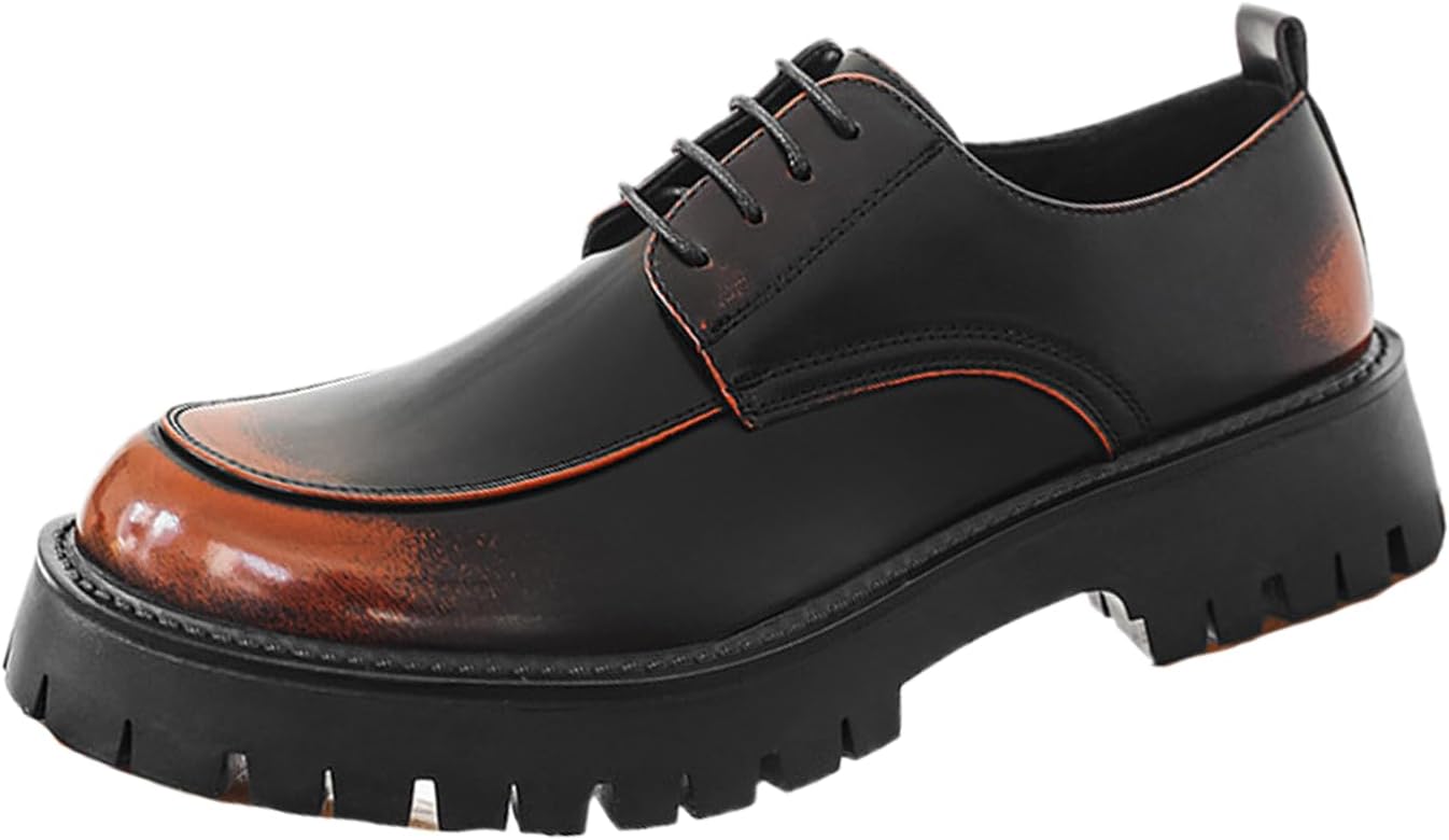 

Мужские оксфорды из лаковой кожи на массивной платформе с круглым носком, рифленой подошвой, противоскользящие, на шнуровке, для работы, бизнеса, свадьбы и официальных мероприятий Fifilapin, Copper