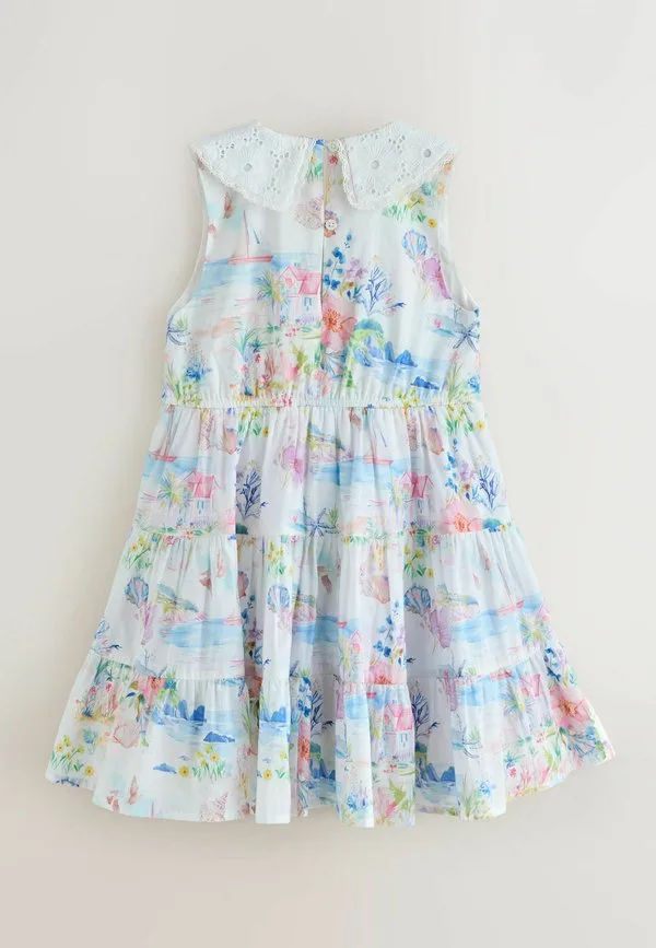 Платье прямого кроя с воротником и ярусным подолом. повседневное платье Laura Ashley, Multi Seaside Beach Scene — фото 4