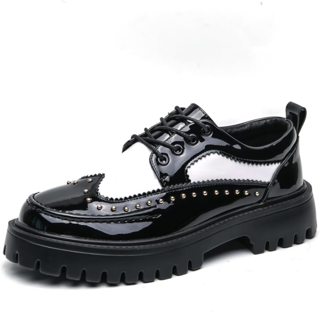 

Ультралегкие блестящие кожаные мужские туфли с толстой подошвой, шнуровкой, оксфорды для свадьбы, делового стиля и повседневной моды, удобная платформа, обувь для джентльменов Ctkvbmeoi, белый/черный