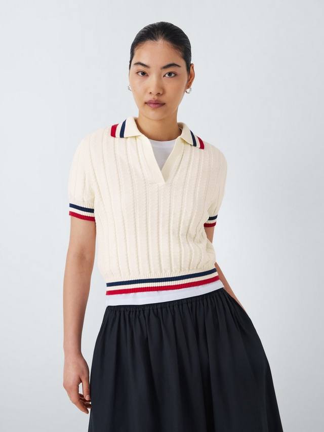 

Трикотажный топ поло с коротким рукавом John Lewis , цвет Cream/Red/Navy