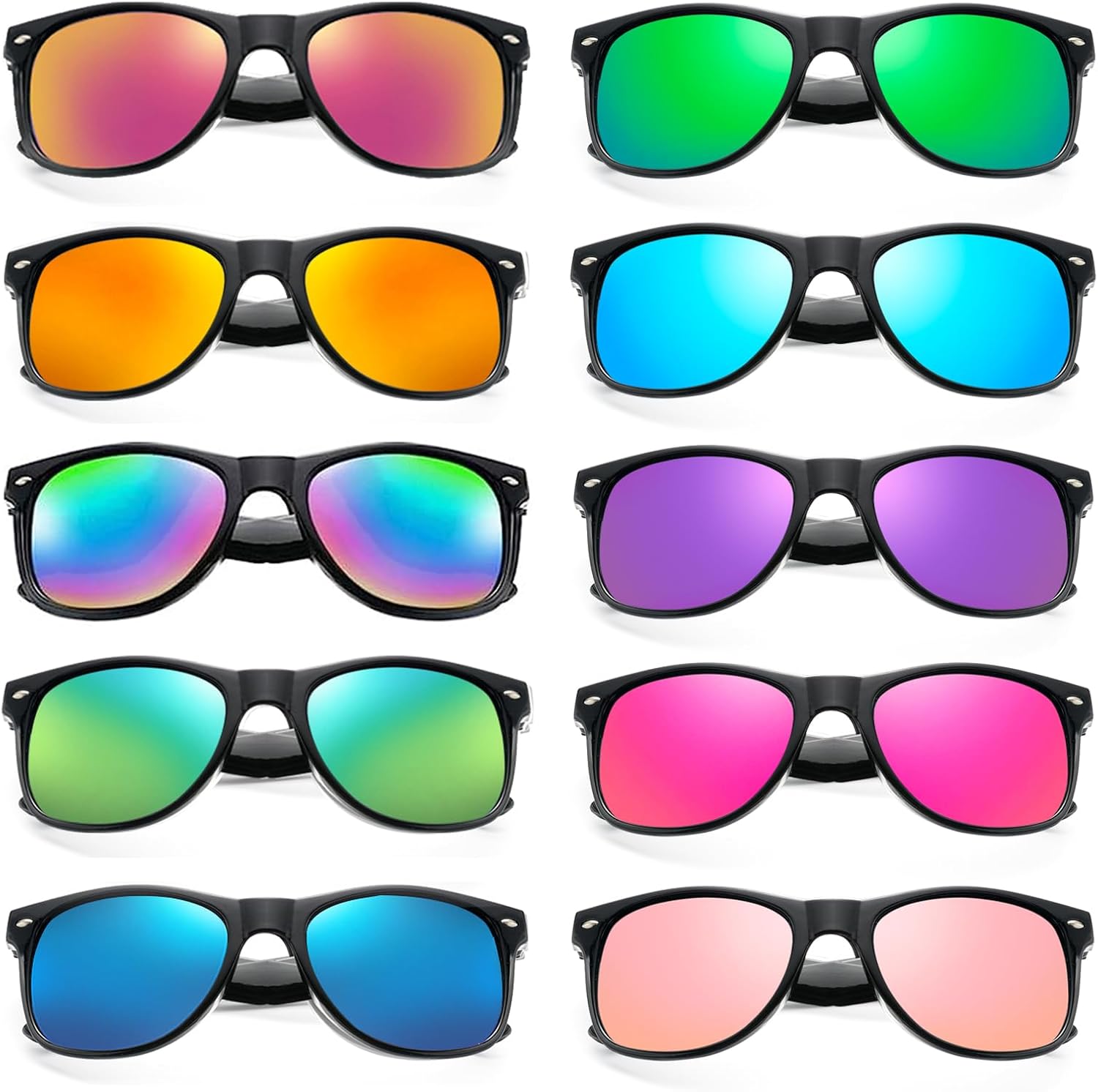 

Набор из 10/20 цветных солнцезащитных очков с зеркальными линзами, оптом, для вечеринок, классические очки, для дня рождения, пляжа, бассейна, унисекс, для взрослых SUNOVELTIES, Black Frame Mirrored-10