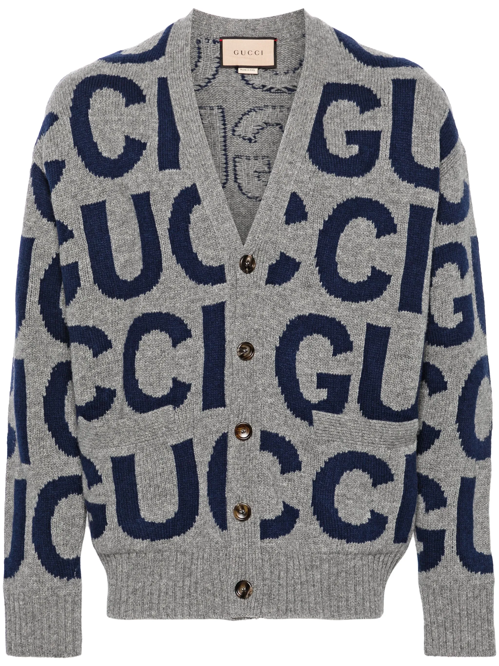 

Шерстяной кардиган с логотипом Gucci, серый