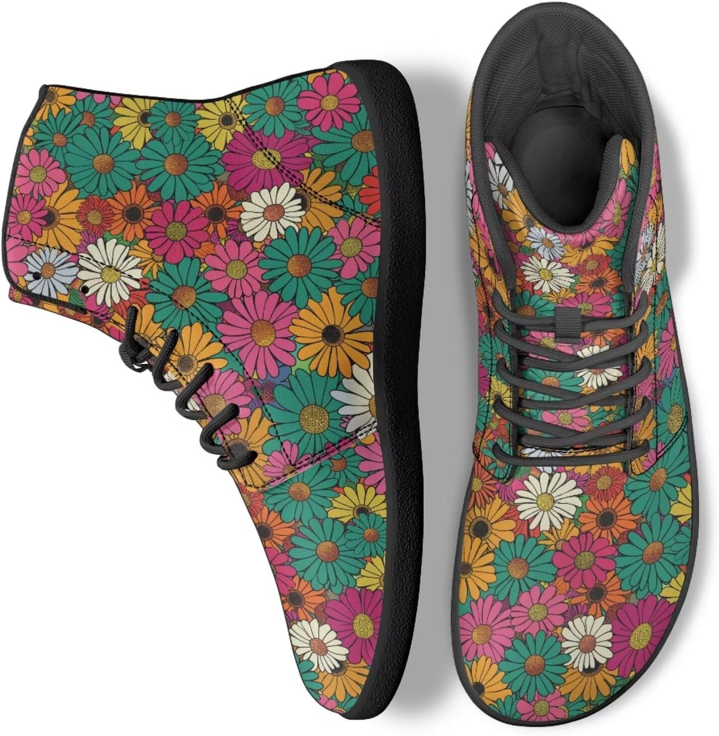 

Женские высокие кроссовки для ходьбы из искусственной кожи, беговые, для фитнеса, с нескользящей подошвой Ecaestolph, Hippie Daisy Flower