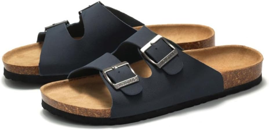 

Мужские босоножки Geerta с двойной пряжкой, широкая пробковая стелька, водонепроницаемые, слипоны для пляжа, легкие дышащие домашние тапочки, удобная обувь для лета, бассейна, вечеринки, круиза и отпуска, синий