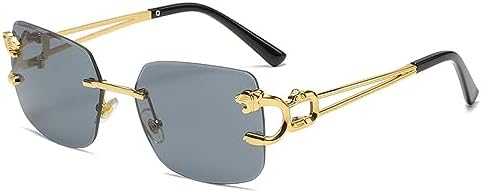 

Квадратные солнцезащитные очки без оправы для женщин, ретро-очки с изображением головы гепарда для мужчин, летние вечеринки, защита от ультрафиолета UV400 MTZJH, C07 Gold Black