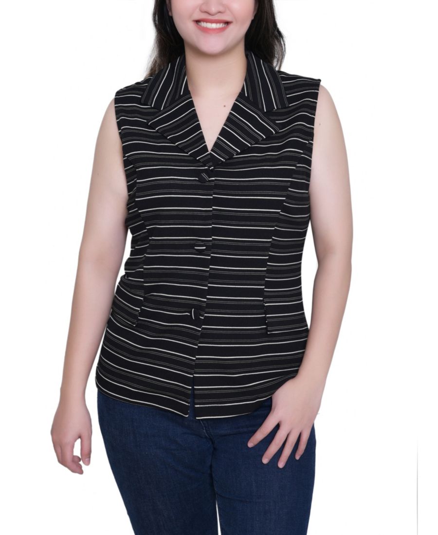 

Женская безрукавная куртка-жилет с V-образным вырезом из ткани дайвинг NY Collection, Black Ivory Ocha Stripes