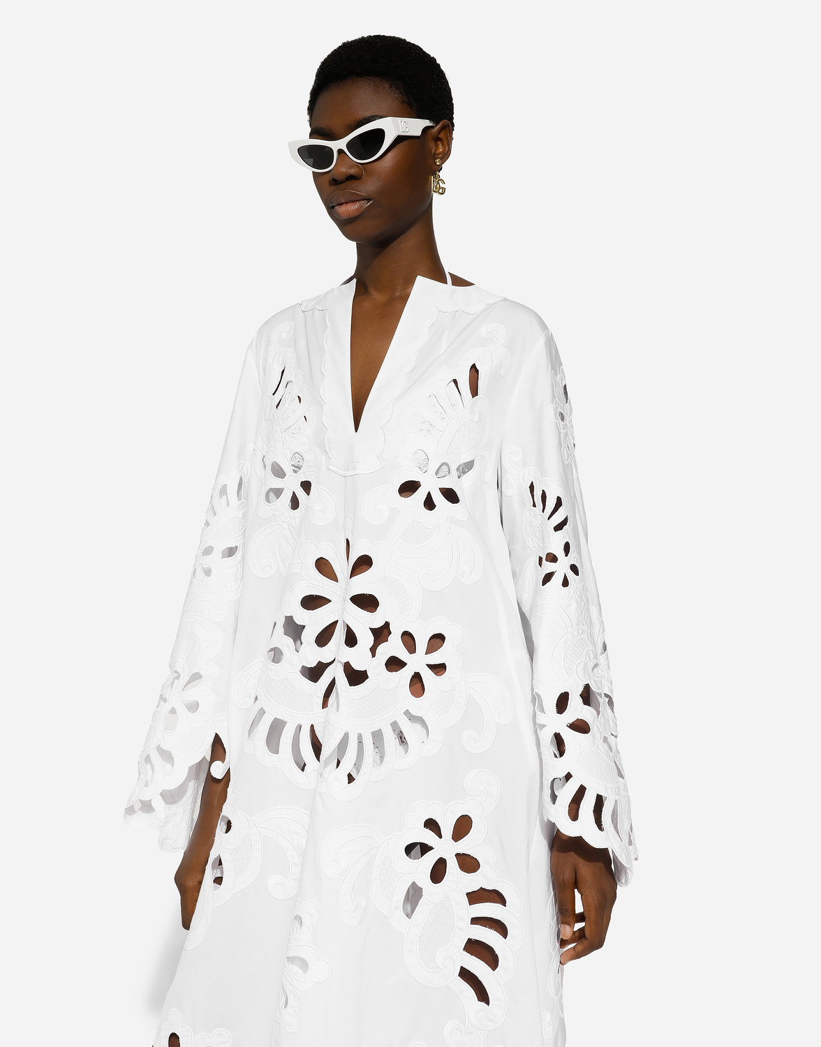 Длинный хлопковый кафтан с вырезами Dolce & Gabbana, белый — фото 4