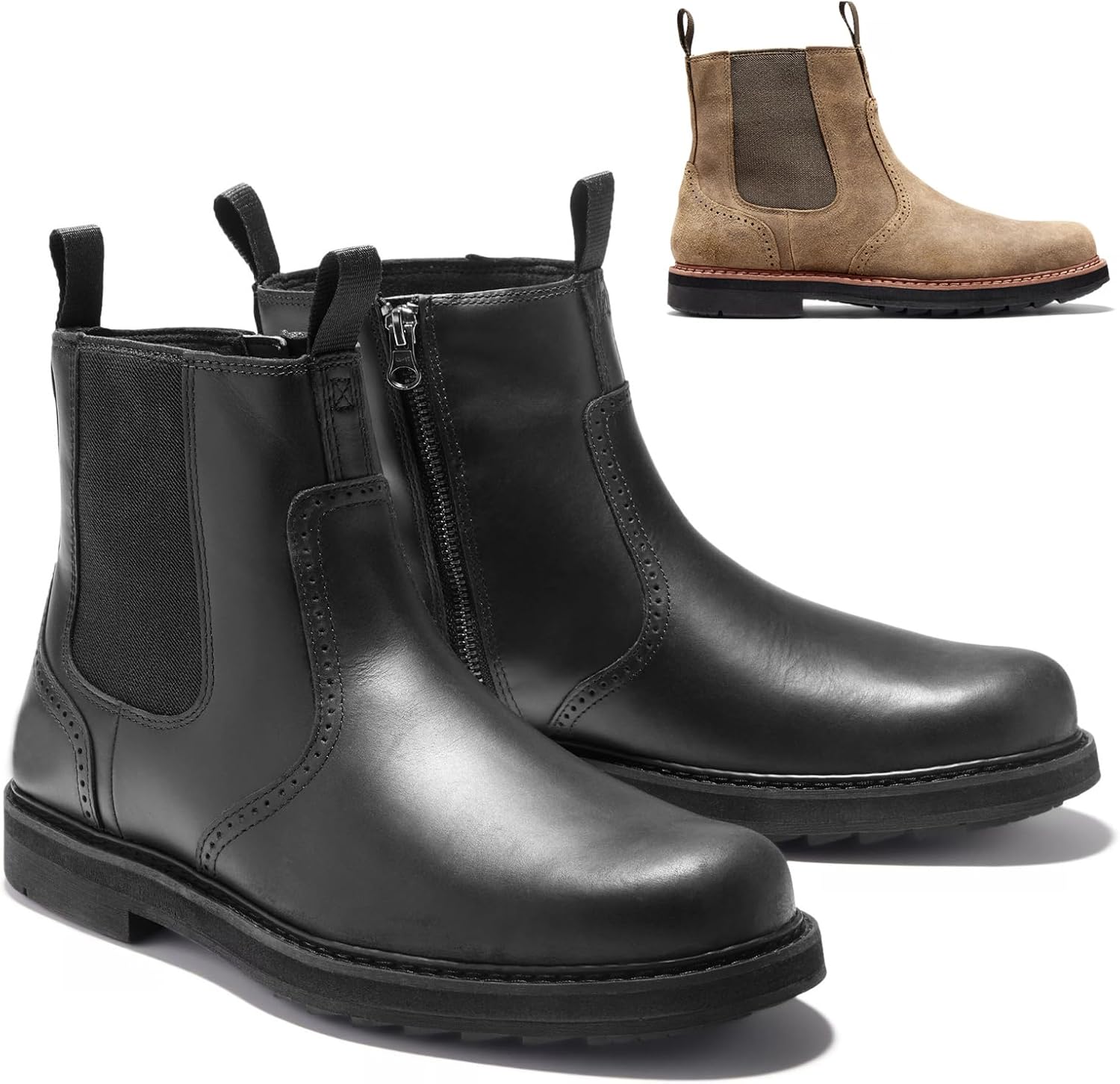 

Мужские кожаные челси с боковой молнией, удобным массивным каблуком, ручной строчкой, ботинки типа чукка для повседневной носки, вождения и офисного стиля Nhbeoen, черный