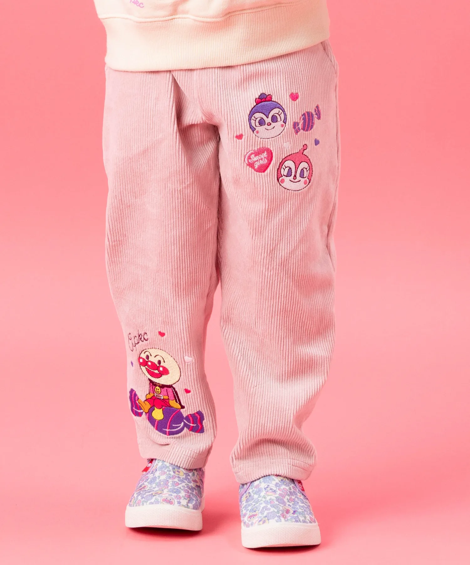 Детская коллекция ANPANMAN / (K) Вязаные вельветовые брюки с вышивкой Candy Anpanman Kids Collection, pink