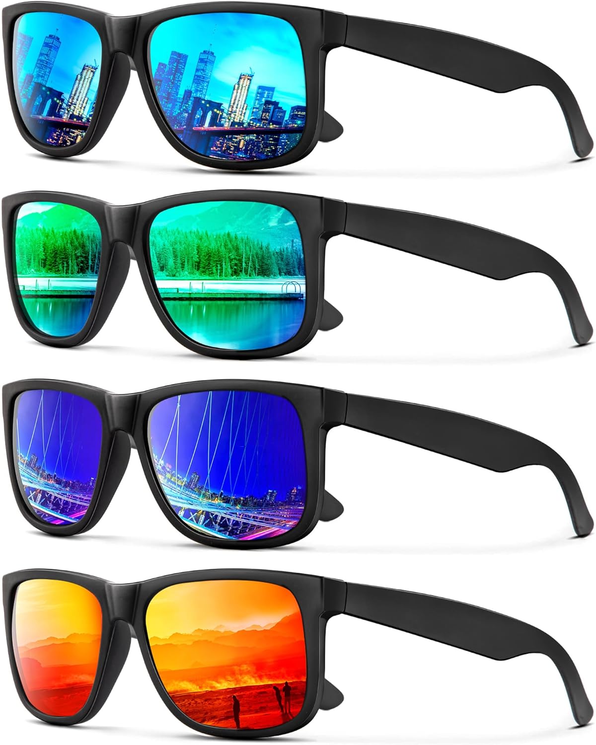 

Солнцезащитные очки KALIYADI для мужчин и женщин, поляризованные, классическая матовая черная оправа, защита от УФ-излучения, комплект из 3 штук, Ice Blue + Green + Red + Dark Blue