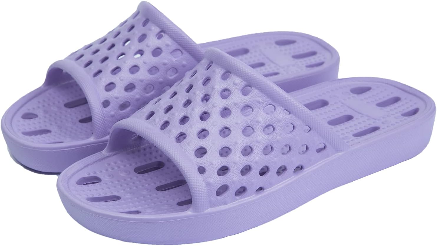 

Сланцы для душа NewDenBer для женщин и мужчин, с нескользящей поверхностью, быстросохнущие, для пляжа, бассейна и душа, с дренажными отверстиями, фиолетовый