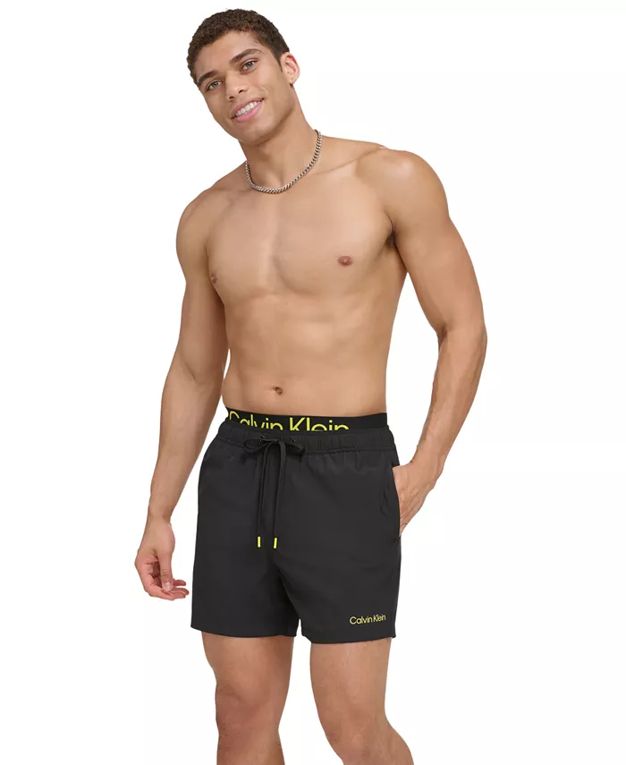 Мужские плавки Volley Modern Euro 5" с эластичным поясом и логотипом Calvin Klein, черный — фото 4