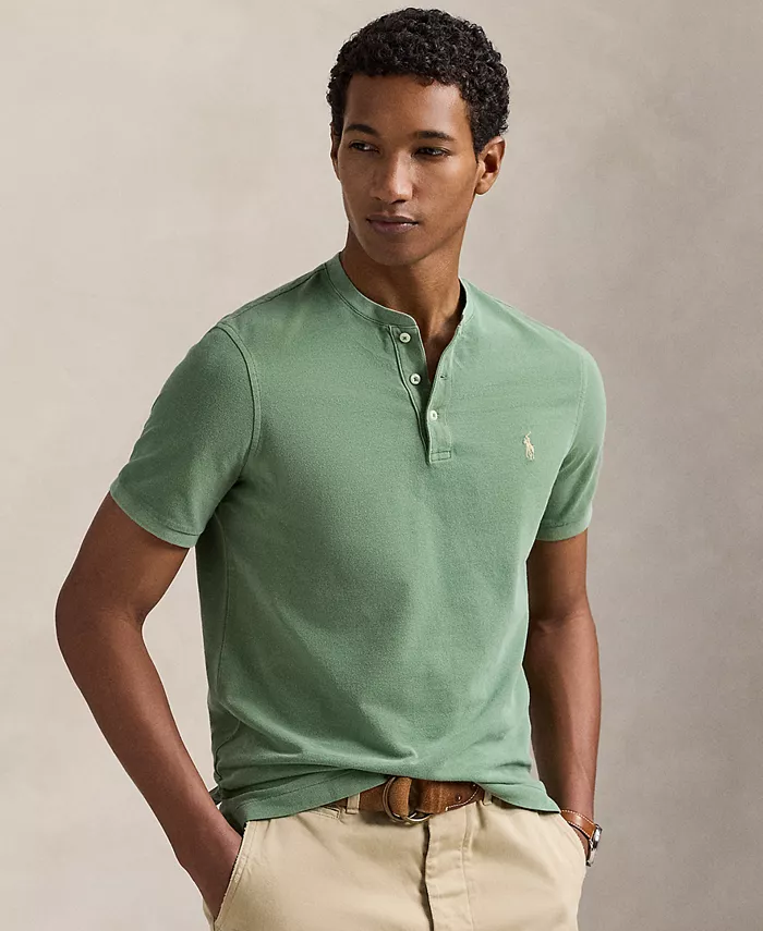 

Мужская хлопковая рубашка-поло Henley с пике Polo Ralph Lauren, зеленый