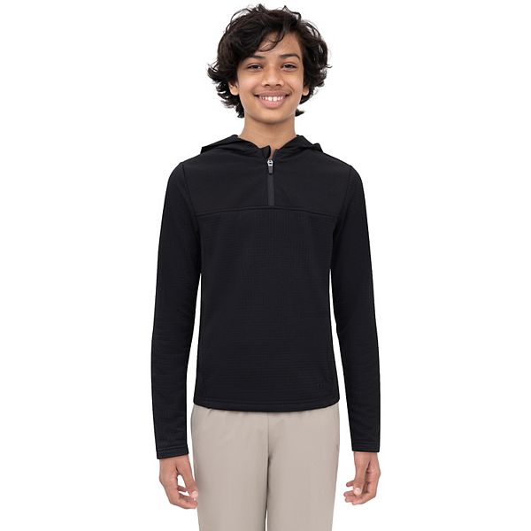 

Детская толстовка с капюшоном и молнией на четверть, в клетку Layer 8, Black