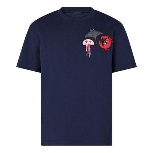 

Футболка men's animal pattern printing short sleeve blue Louis Vuitton, синий
