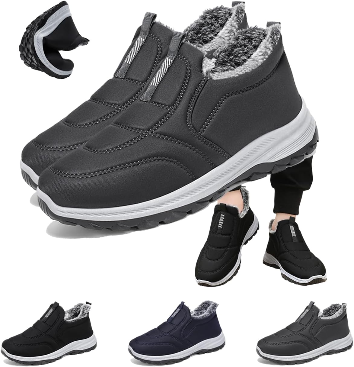 

Мужские зимние снежные ботинки водонепроницаемые с теплой меховой подкладкой, ботильоны до щиколотки, на скользкой подошве, походная обувь с широкой носочной частью, удобные кроссовки для прогулок Generic, серый