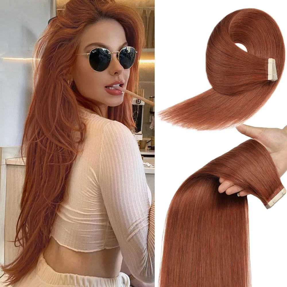 Наращивание волос на лентах «Tape Extensions Real Hair» 55 см, темно-красно-коричневый, 20 шт., 50 г от YDDM Yddm, 33A#