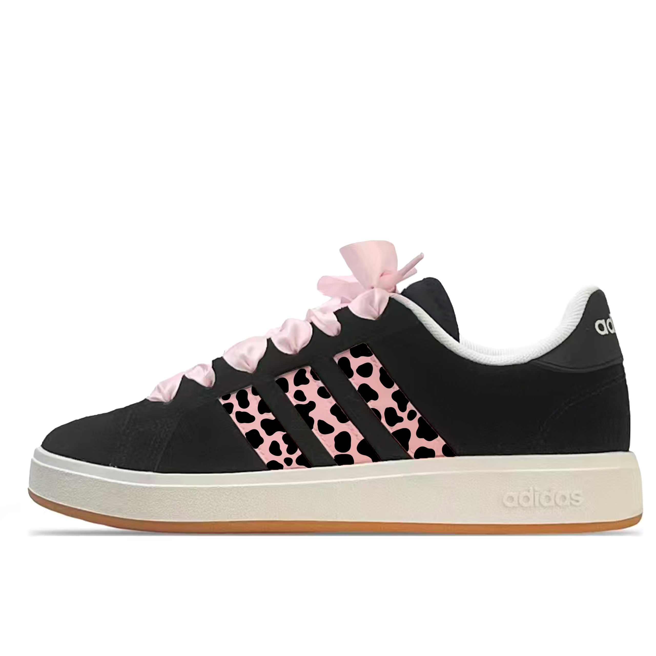 

Adidas Grand Court Base 00s Pink Ink Leopard Print Synthetic Leather, Split Cow Leather Abrasion Resistant Low top