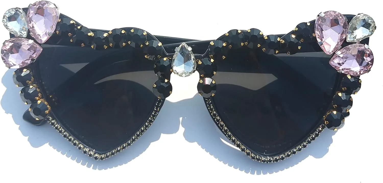 

Солнцезащитные очки Willochra в форме сердца со стразами, модные женские солнцезащитные очки с бриллиантовым блеском для вечеринки, хрустальные очки, Black