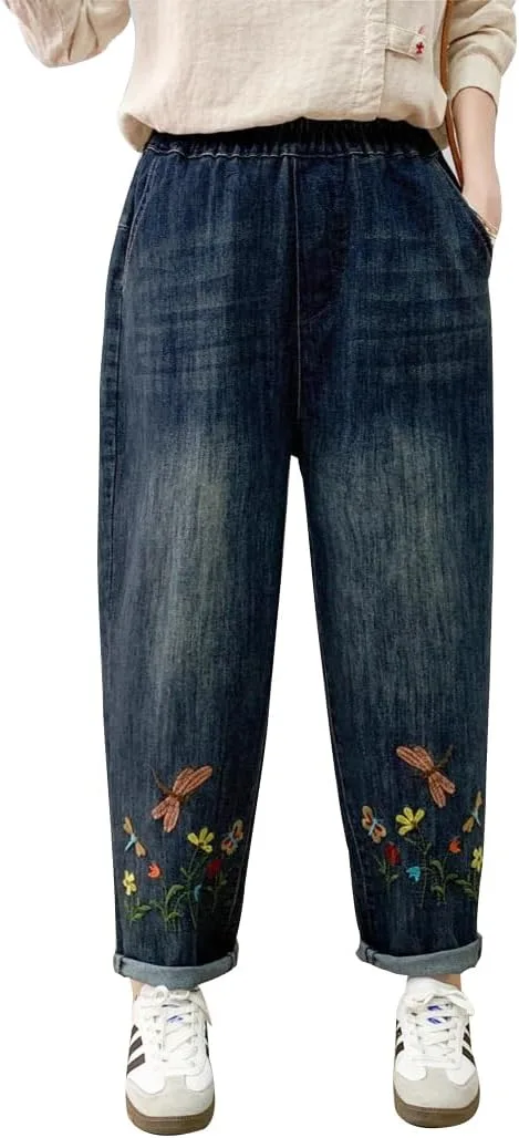 

Женские джинсы с вышивкой, свободные, на высокой талии Aricaca