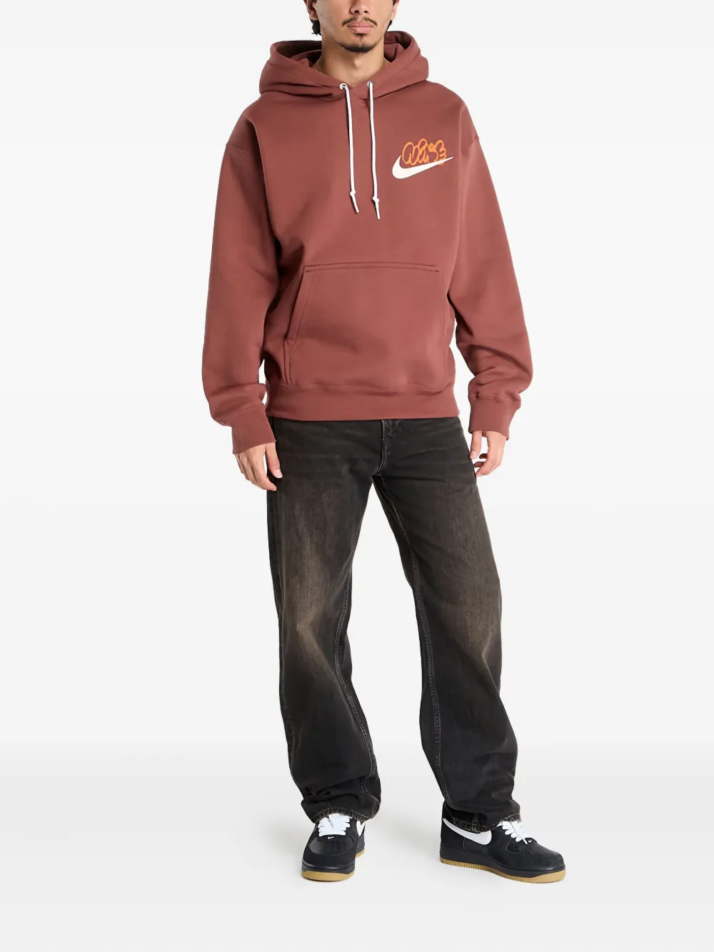 Флисовый худи Solo Swoosh Nike, коричневый — фото 2