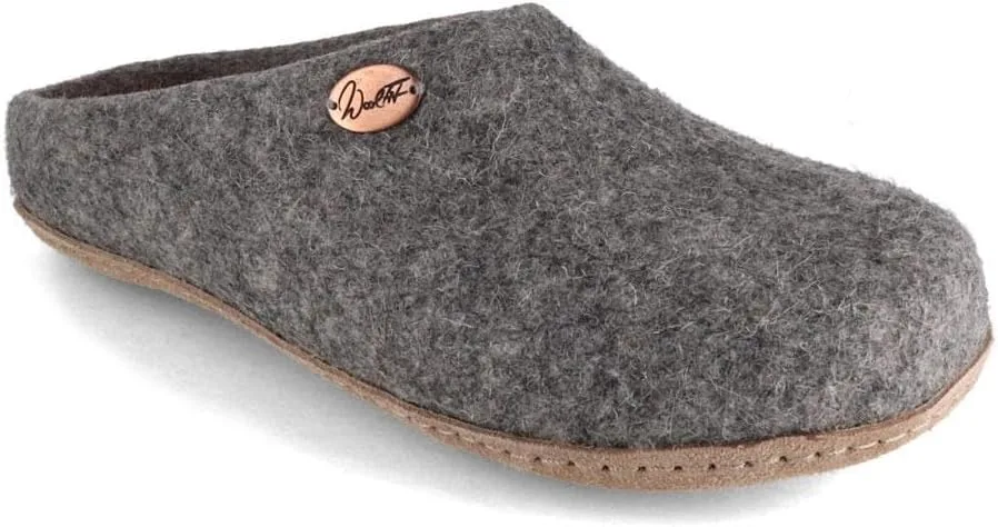 WoolFit Classic - женские и мужские тапочки из шерсти - искусственно выделанные войлочные тапочки с двухцветной стелькой подошвой из растительной кожи. Размер 35-50 Wool Fit, светло-серый