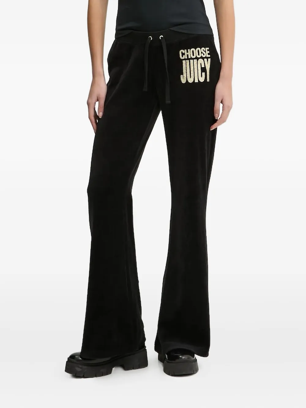 

Велюровые спортивные брюки с золотым логотипом Juicy Couture, черный