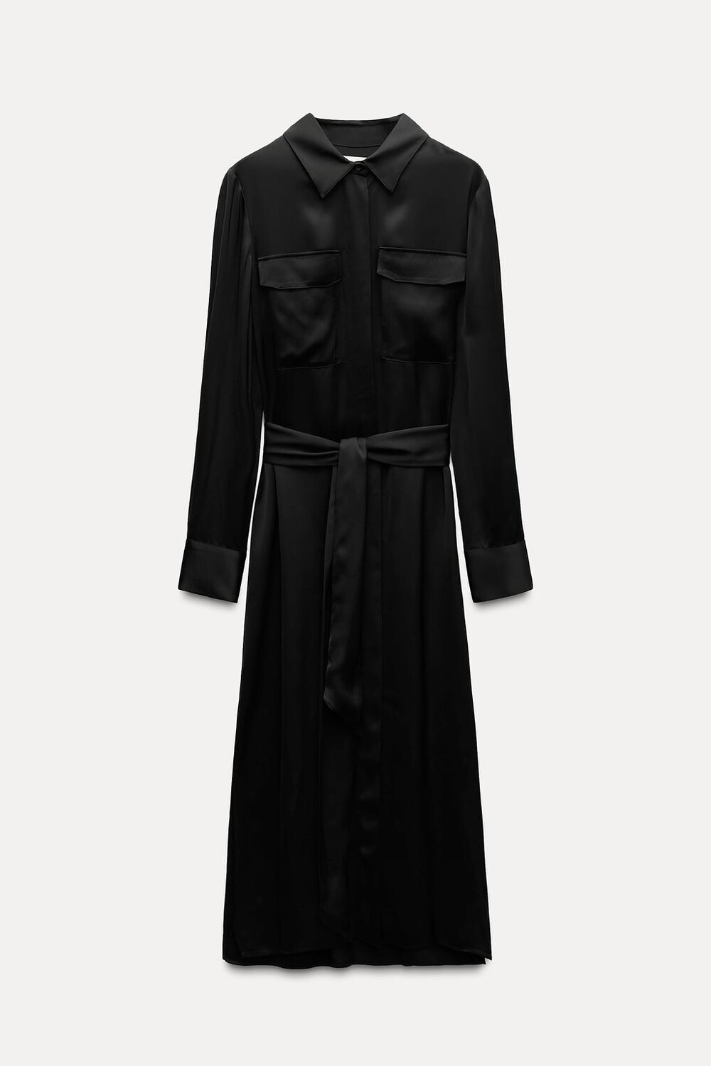 

Платье-рубашка из атласа ZARA, черный