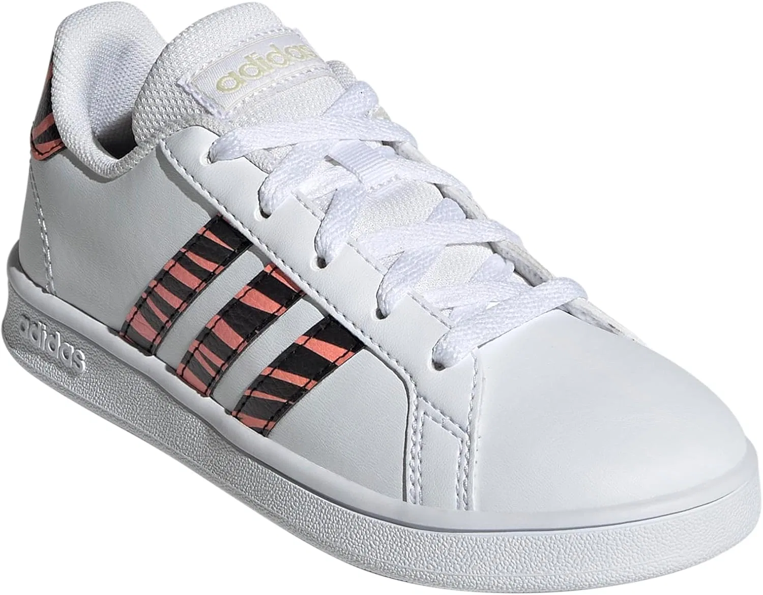 Кроссовки теннисные детские adidas Grand Court, белый/черный/кислотно-красный — фото 2