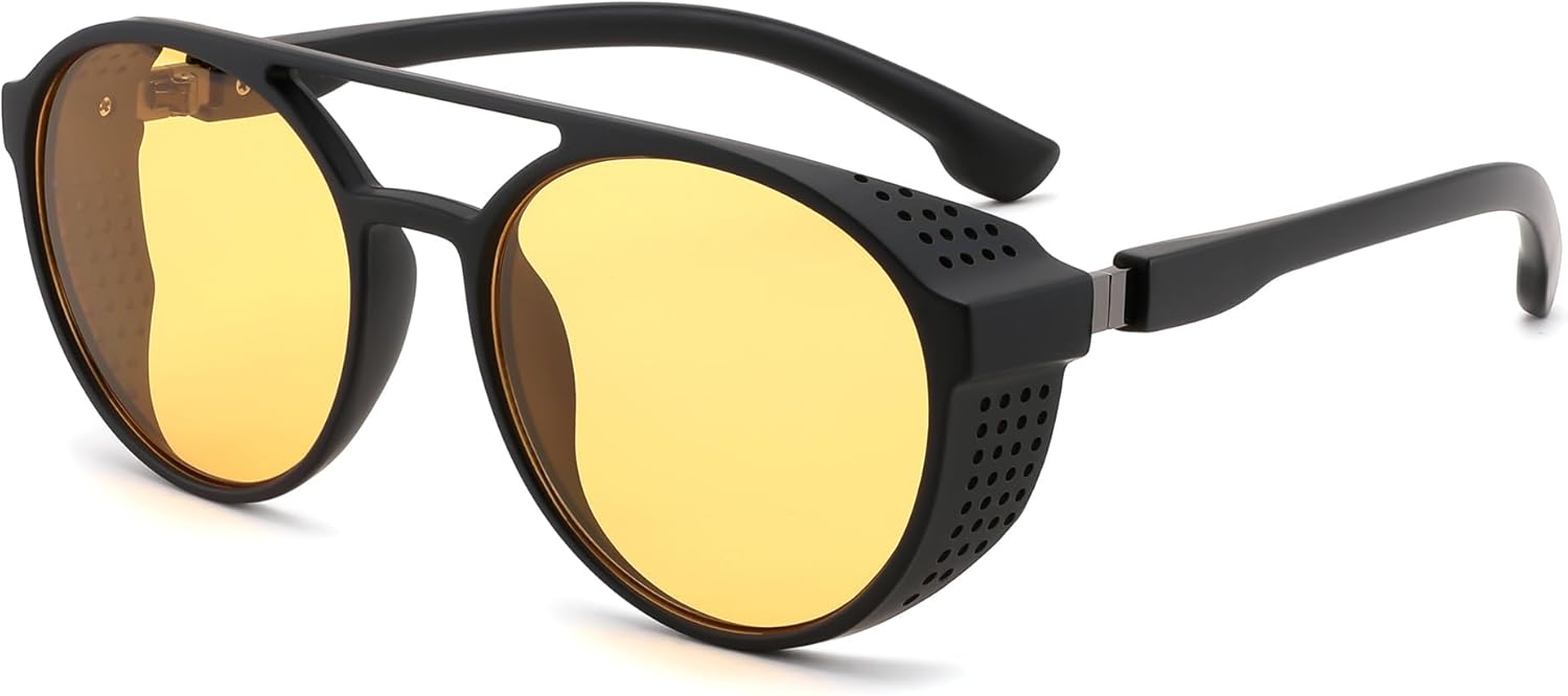 

Классические солнцезащитные очки FEISEDY в стиле стимпанк для мужчин и женщин, ретро-круглые готические очки с защитой от УФ-излучения UV400, модель B2957, Black Frame Yellow Lens