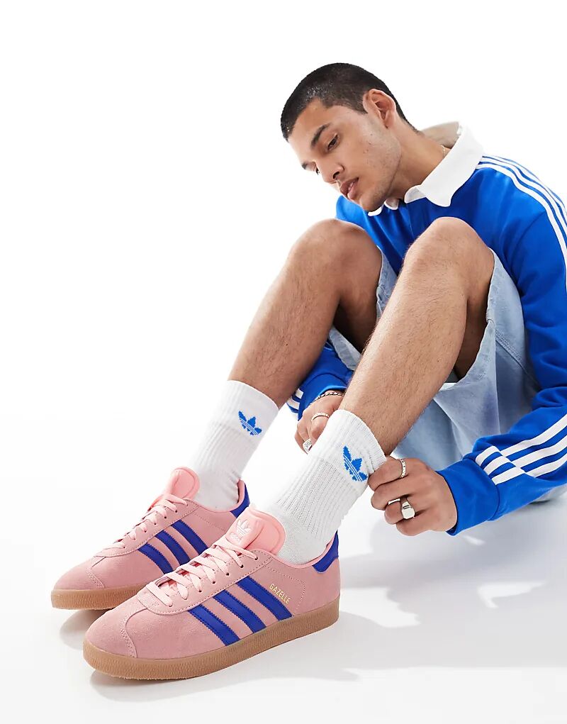 Кроссовки Gazelle розового и голубого цвета с резиновой подошвой adidas Originals — фото 3