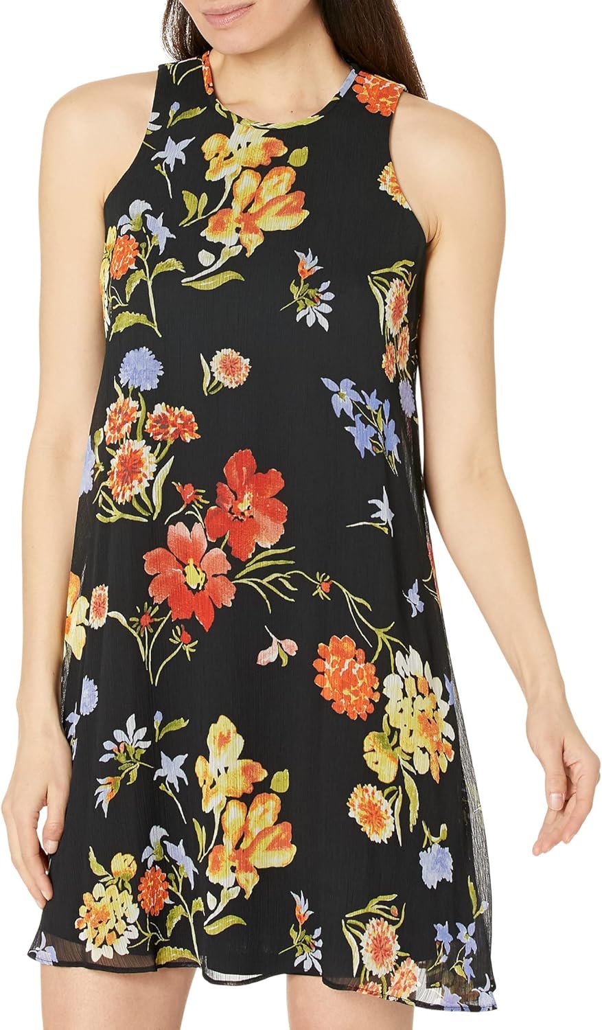 

Платье-трапеция без рукавов с шифоновым принтом Calvin Klein, Golden Multi