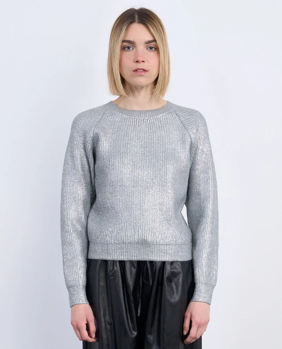 

Женский джемпер с длинным рукавом из блестящей ткани Lili Sidonio, серебряный
