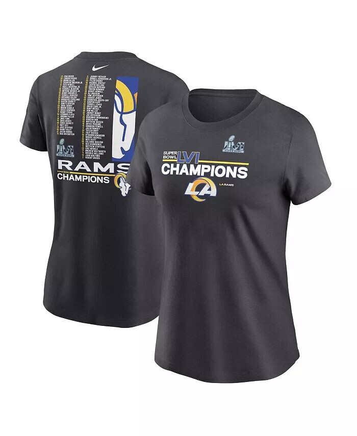 

Женская антрацитовая футболка Los Angeles Rams Super Bowl LVI Champions Roster Nike