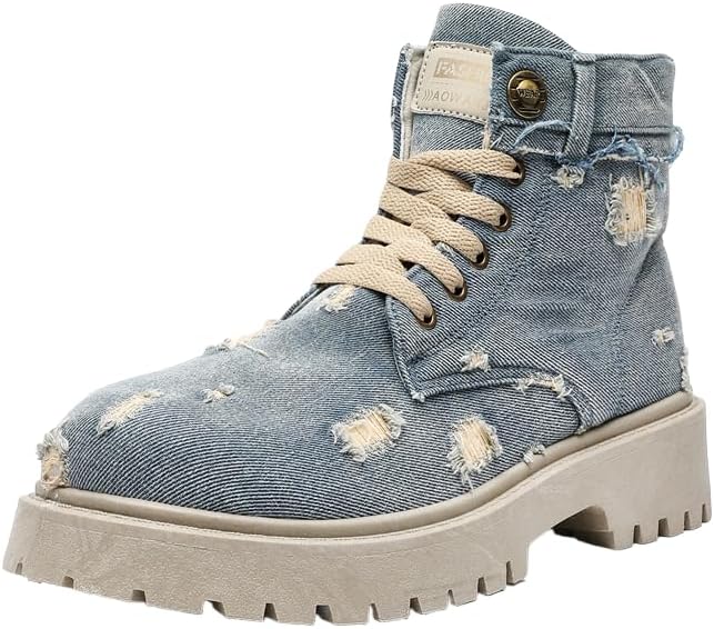 

Мужские ретро-кеды из денима на высокой подошве с толстой прочной подошвой, шнуровкой и повседневным дизайном для улицы и ежедневной носки Hhhchpm, синий