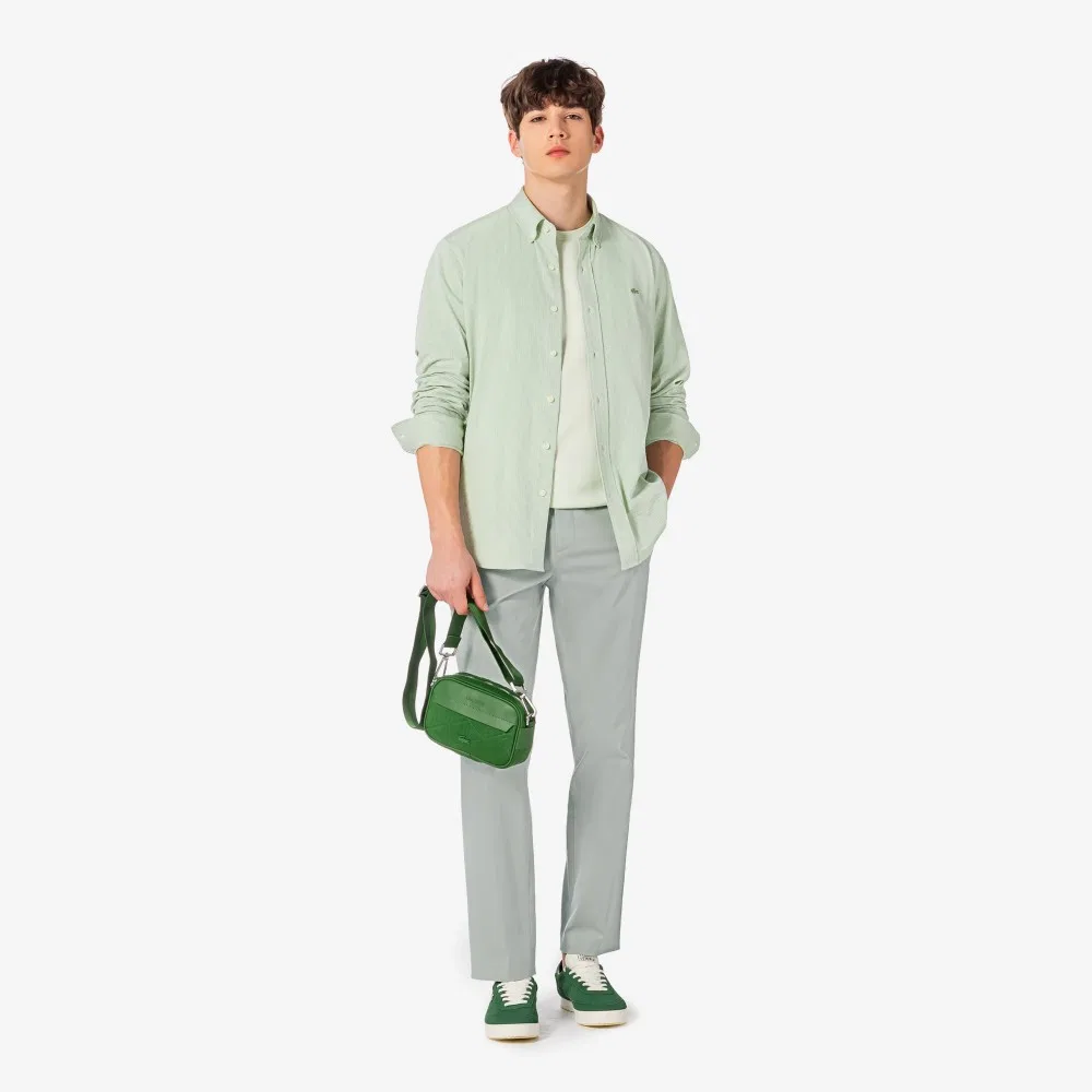 Мужская трикотажная рубашка в полоску, зелёная, от Lacoste — фото 4