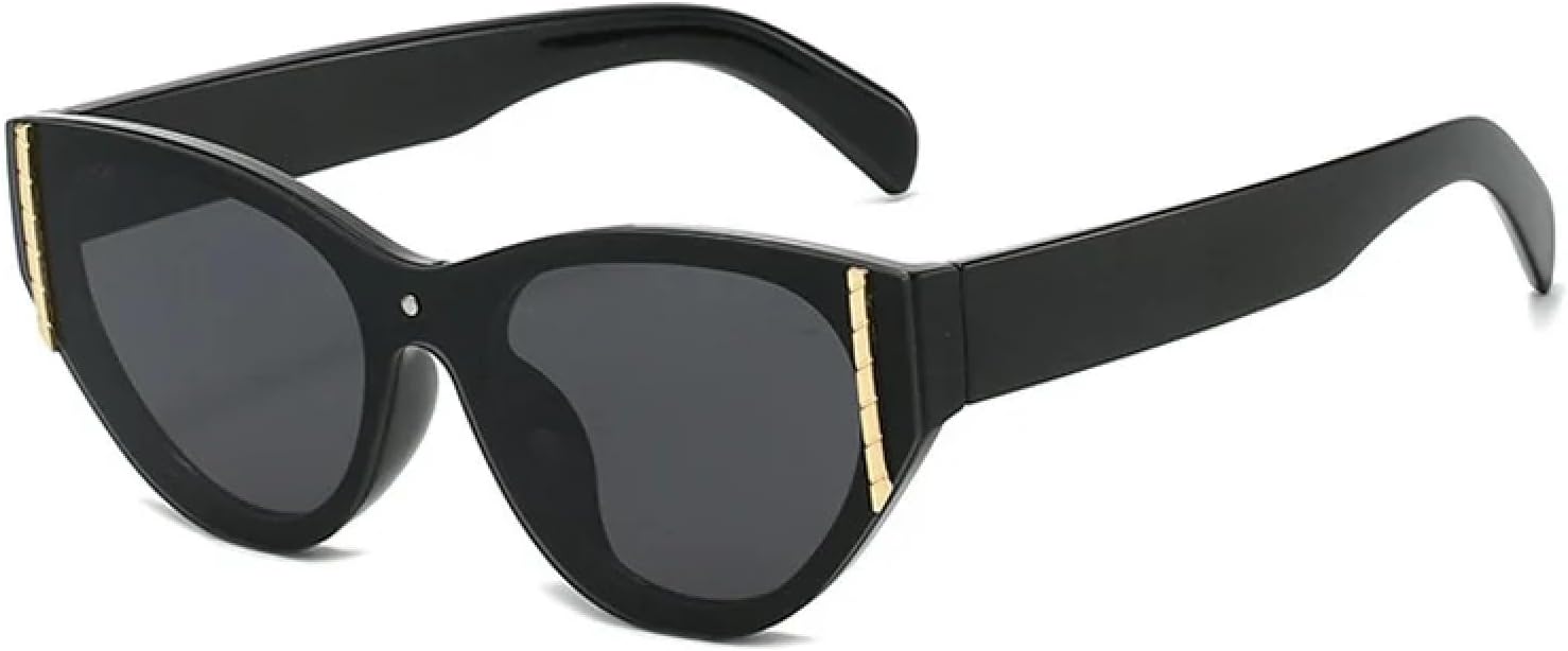 

Модные винтажные роскошные солнцезащитные очки «кошачий глаз» большого размера для женщин и мужчин, в стиле панк, классические очки с защитой от УФ-излучения UV400 TKKTLLT, Black-black